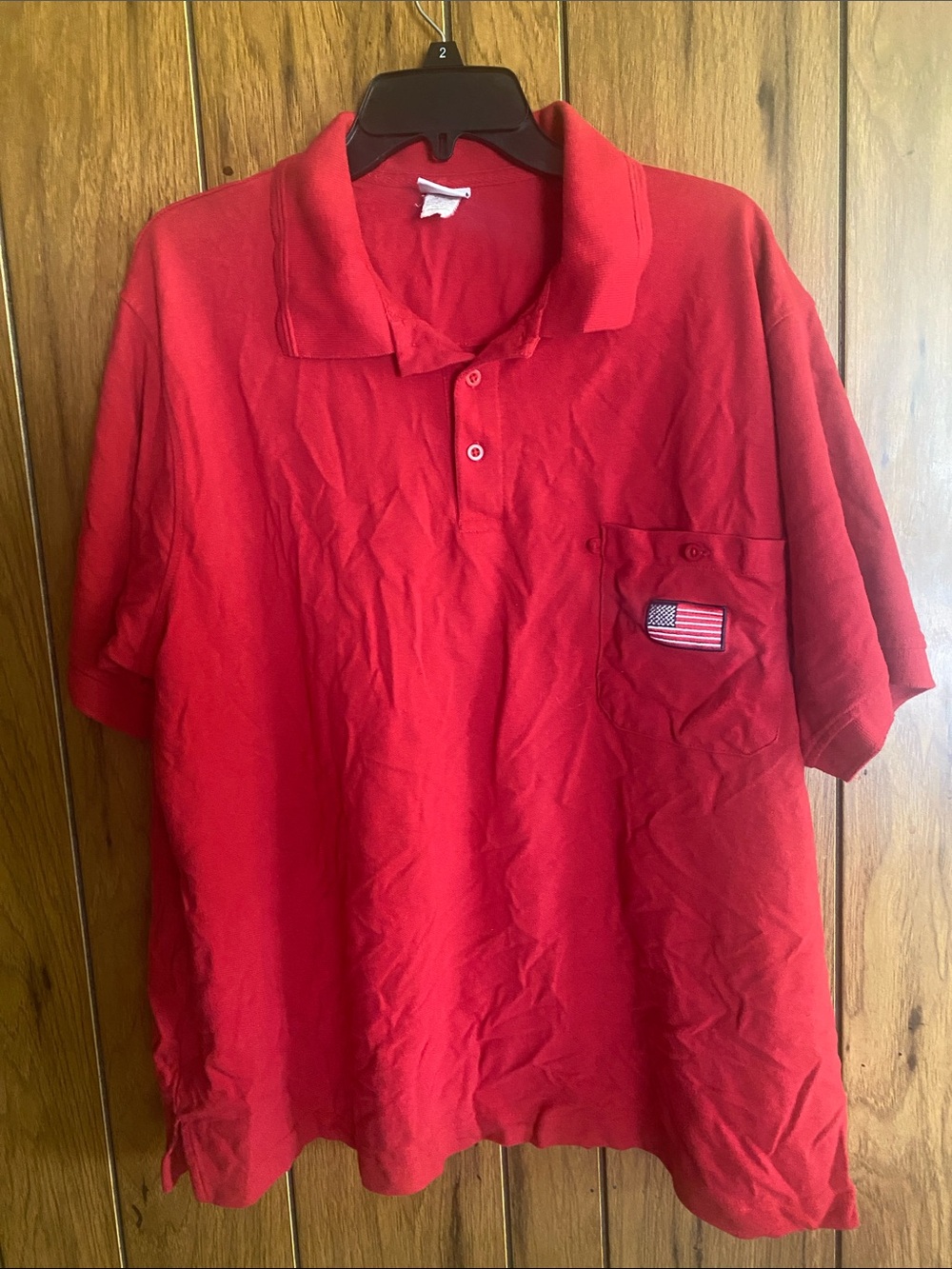 Haband Men's Red Polo with Pocket and Flag Patch